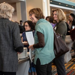 This is a picture of Sharon Langer and others talking at the Connecticut Health Foundation's 2018 thought event.