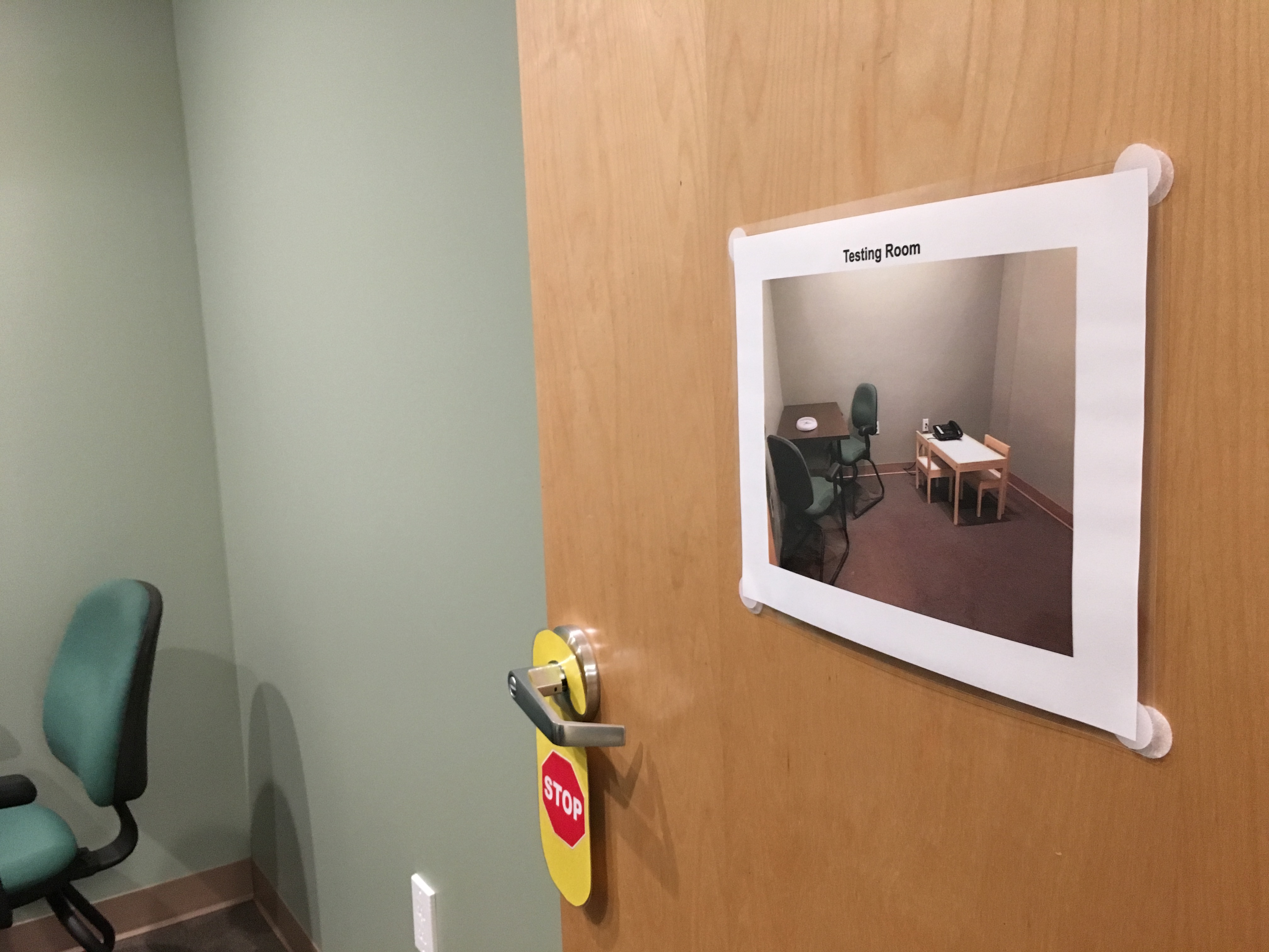 The doors at Marne Street Clinic have pictures of the inside of the room so kids know what to expect when they walk in.