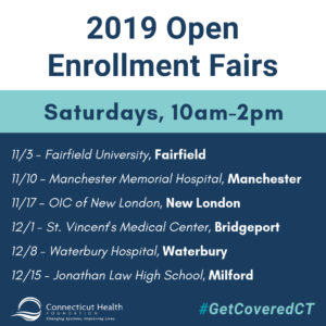 This is a graphic that lists 2019 open enrollment fairs for health insurance