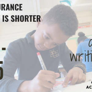 This is a graphic with a photo showing a boy writing at a desk in a classroom with text that says Health insurance enrollment is shorter this year! Nov 1-Dec 15 are you writing this down? Get free help, visit accesshealthct.com